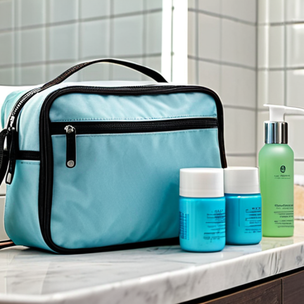 Compact Travel Toiletry Bag**

"A neatly organized, fully clothed travel toiletry bag open on a bright bathroom counter, showcasing miniature shampoo bottles, solid soap, a small BB cream, and travel-sized reusable containers, all within a clear, zipped bag. Background: a clean, modern bathroom with light tile. Safe for work, appropriate content, fully clothed, professional, perfect anatomy, correct proportions, natural pose, high quality."

**