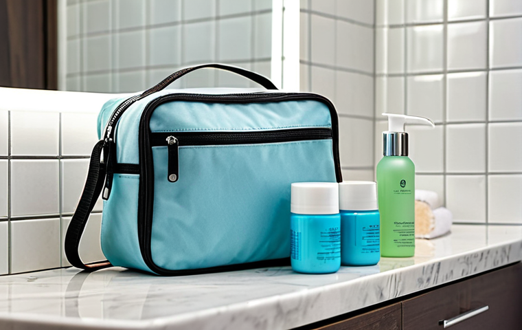 Compact Travel Toiletry Bag**
"A neatly organized, fully clothed travel toiletry bag open on a bright bathroom counter, showcasing miniature shampoo bottles, solid soap, a small BB cream, and travel-sized reusable containers, all within a clear, zipped bag. Background: a clean, modern bathroom with light tile. Safe for work, appropriate content, fully clothed, professional, perfect anatomy, correct proportions, natural pose, high quality."
**