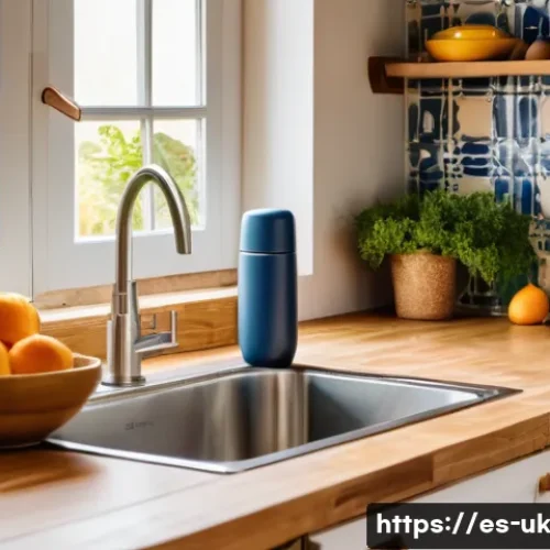 Home 31 친환경 소비 트렌드와 일회용품 대체 - A bright, inviting Spanish kitchen scene showcasing eco-friendly sustainable materials in everyday u...